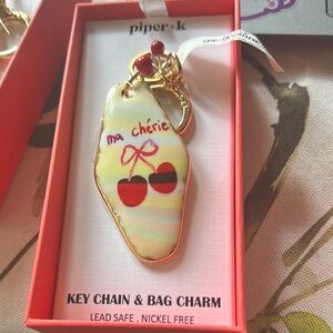 Piper K Cherry Key Chain & Bag Charm - Gold and Cream